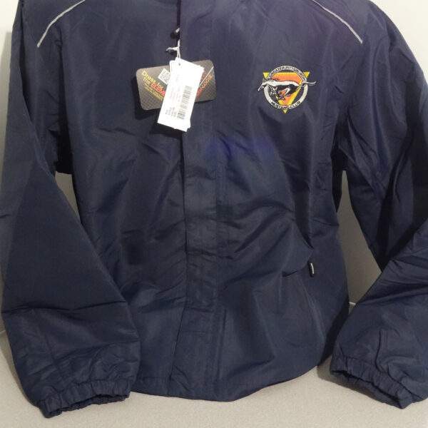 Waterproof jacket on display with tags