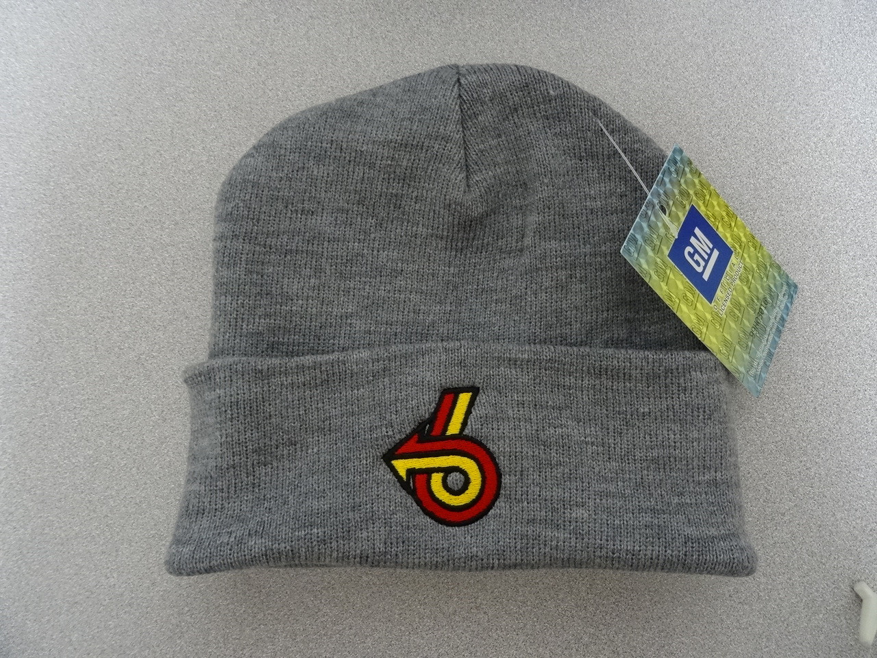Gray beanie with colorful logo