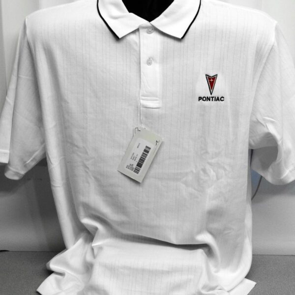 White Pontiac polo shirt on display
