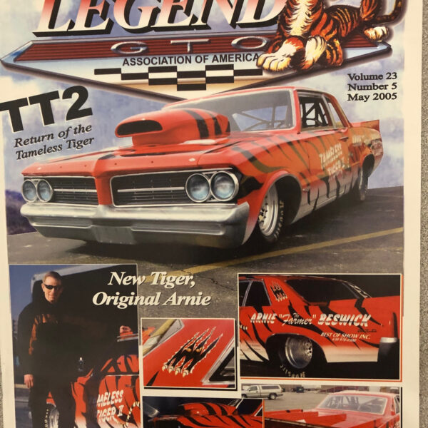 Vintage race car with tiger graphics