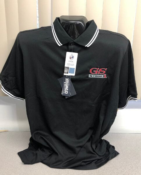 Stylish black polo with white trim