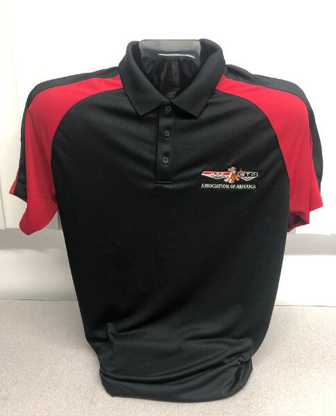 Black and red polo shirt display