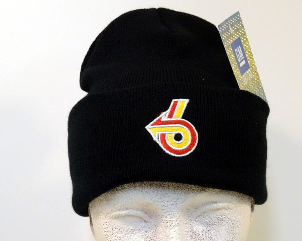 Knit cap featuring vibrant brand emblem