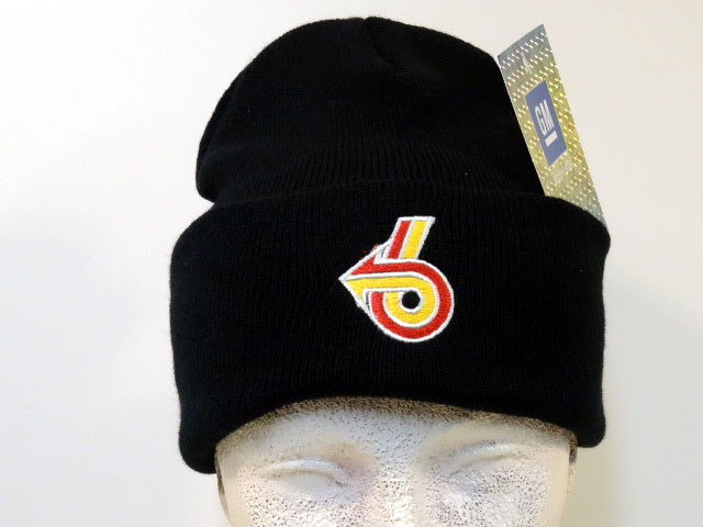 Knit cap featuring vibrant brand emblem