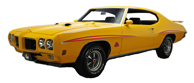 Classic yellow car with red accents