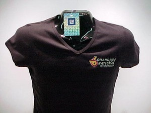Brand logo on black T-shirt