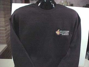 Dark sweatshirt featuring racing emblem