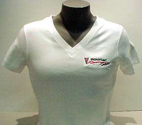 White V-neck shirt with Pontiac logo