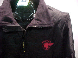 Black jacket with red Pontiac logo