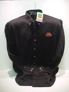 Black button-up shirt with logo