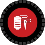 Sewing symbol with black circular border