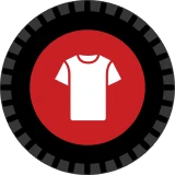White t-shirt icon on red circle