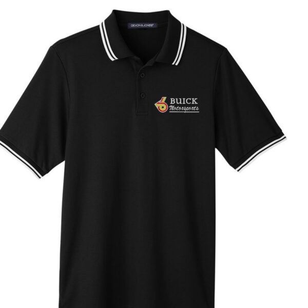 Black shirt featuring company branding