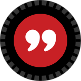 Red circle with white quotation marks